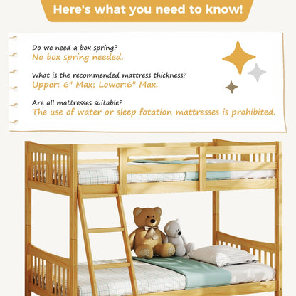 A-B Combination For Sale, Please Do Not Buy Separately--Loft Bunk Bed Twin Over Twin, Solid Wood Frame With Slats, Bunk Beds With Ladder And Guardrail