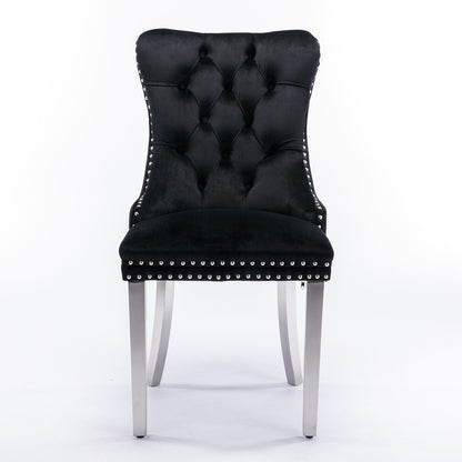 Nikki Modern, High-end Tufted Solid Wood Contemporary Velvet Upholstered Dining Chair With Chrome Stainless Steel Plating Legs