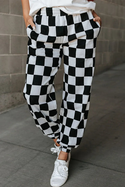 Checkered Joggers Women - Checkered Elastic Waist Joggers
