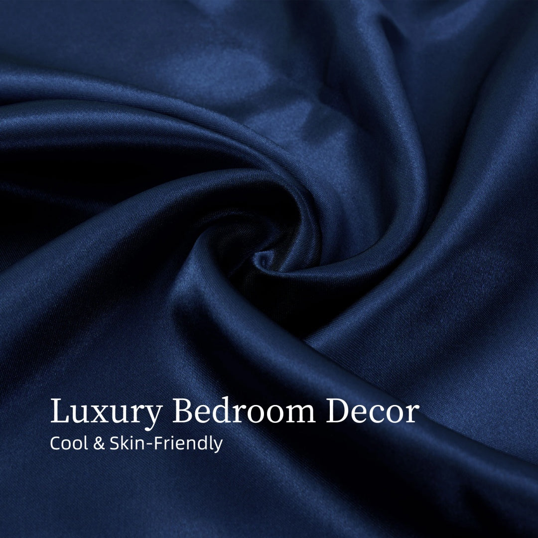 Satin Bed Sheets, Twin Size Sheets Set, 3 Pcs Silky Bedding Set With 15 Inches Deep Pocket For Mattress Twin, Navy Blue