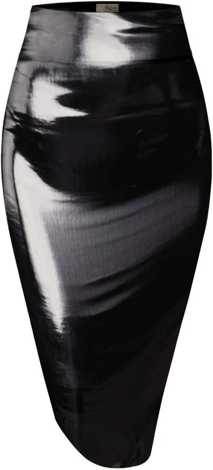 Women's High Waist Pencil Skirt - Premium Stretch Ponte Business Professional Below Knee