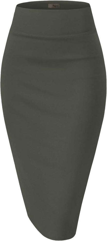 Women's High Waist Pencil Skirt - Premium Stretch Ponte Business Professional Below Knee