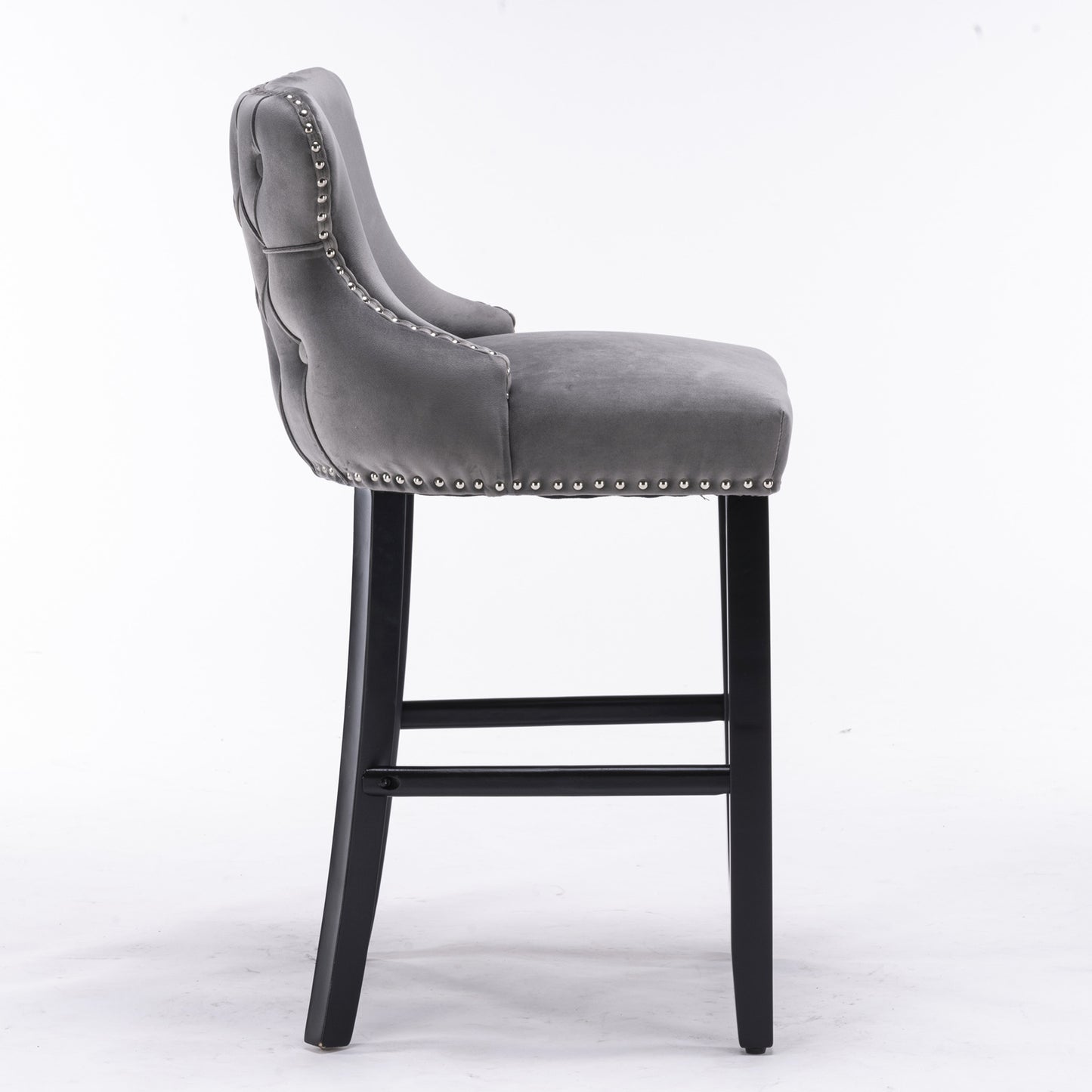 AA Furniture,Contemporary Velvet Upholstered Wing-Back Barstools With Button Tufted Decoration And Wooden Legs, And Chrome Nailhead Trim, Leisure Style Bar Chairs,Bar Stools, Set Of 2 Gray,SW1824GY