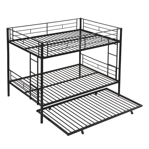 Full Over Full With Trundle Metal Bunk Bed , No Box Spring Needed, Easy Assemble