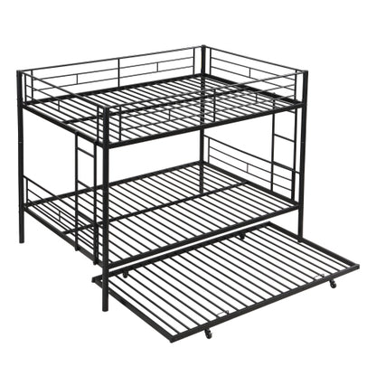 Full Over Full With Trundle Metal Bunk Bed , No Box Spring Needed, Easy Assemble