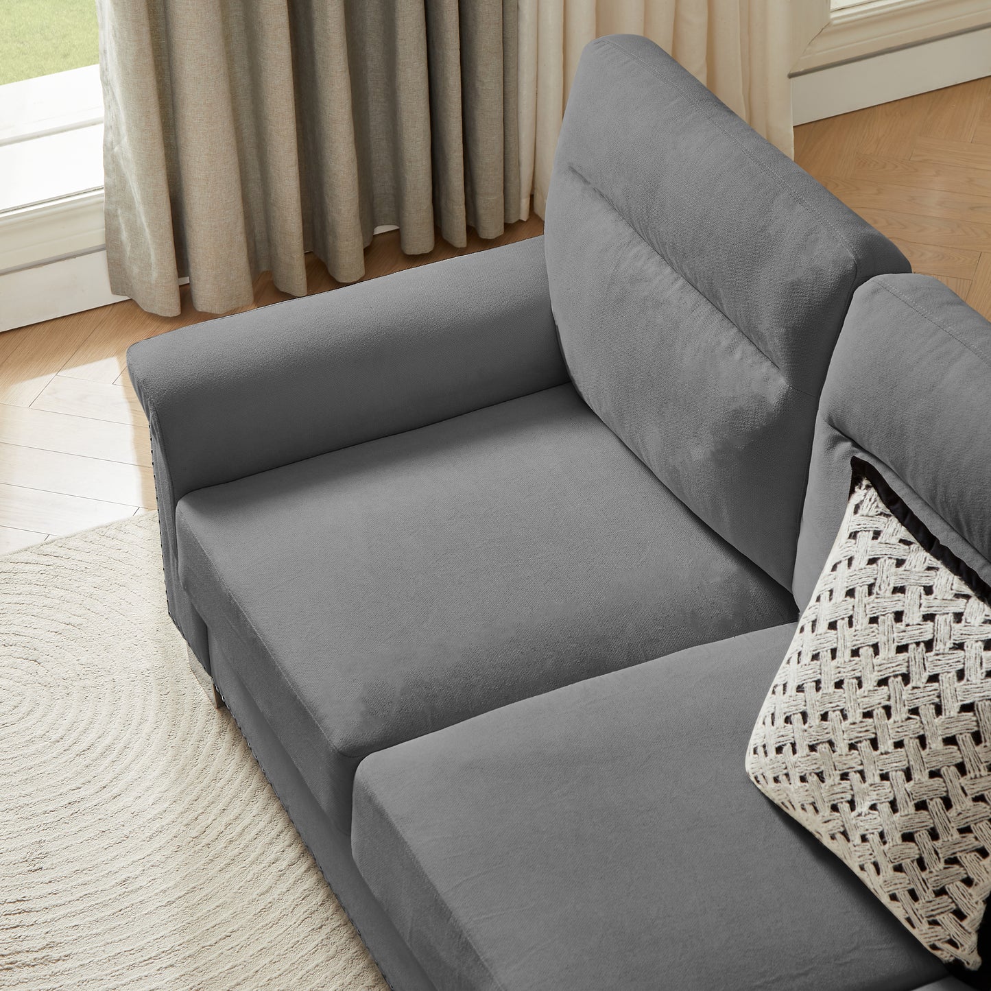 82 Modern Compressed Snowfleece Fabric 3-Seater Sofa, For Living Room, Bedroom, Office & Entertainment Spaces, Gray