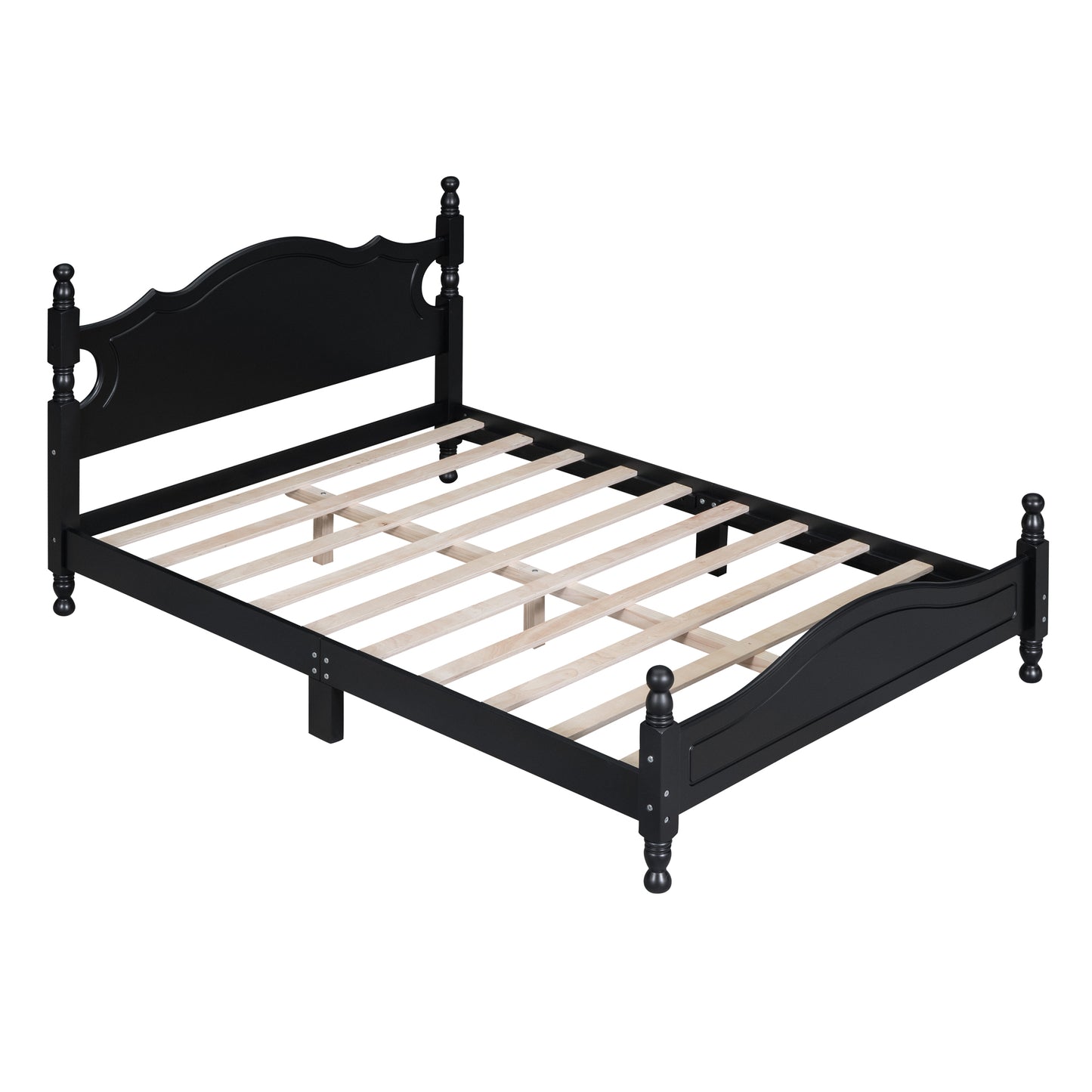 Full Size Wood Platform Bed Frame,Retro Style Platform Bed With Wooden Slat Support,Black