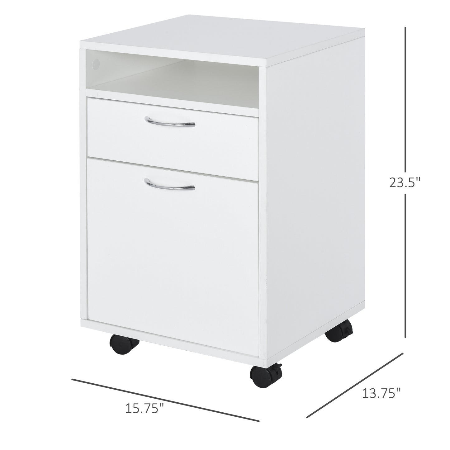Mobile Storage Cabinet Organizer with Drawer and Cabinet, Printer Stand with Castors, White