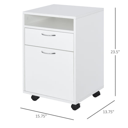 Mobile Storage Cabinet Organizer with Drawer and Cabinet, Printer Stand with Castors, White