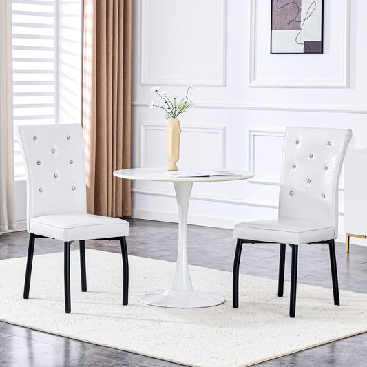 A Set Of 2 White And Black Vintage Crocodile Leather Cushioned Dining Chairs, Featuring Crystal Clasp Design And Artificial Leather Design, Adding A Touch Of Elegance And Mystery To The Dining Area