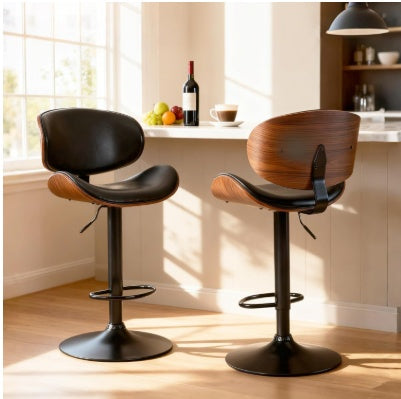 A Set Of 2 Rotating Bar Stools With Adjustable Height, PU Leather Decorative Chairs, Backrests And Footstools, And Anti-slip Rubber Bases