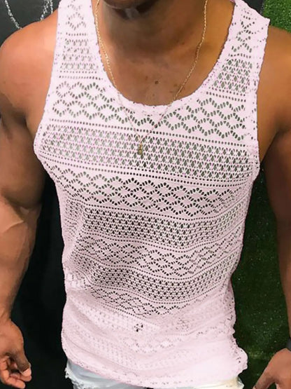 Men's Full Size Openwork Round Neck Tank Plus Size