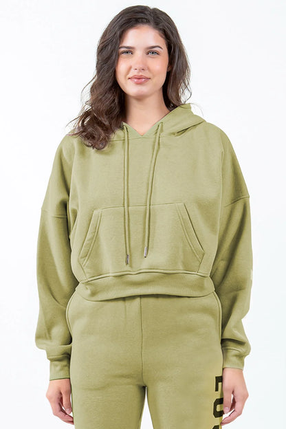 American Bazi Letter Graphic Long Sleeve Drawstring Cropped Hoodie