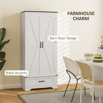 72" Farmhouse Pantry Cabinet with Adjustable Shelves, Kitchen Pantry Cabinet with 2 Doors, Distressed White