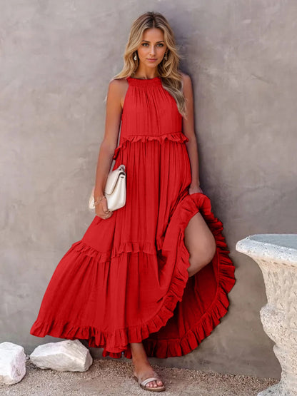 Smocked Tiered Maxi Dress with Pockets