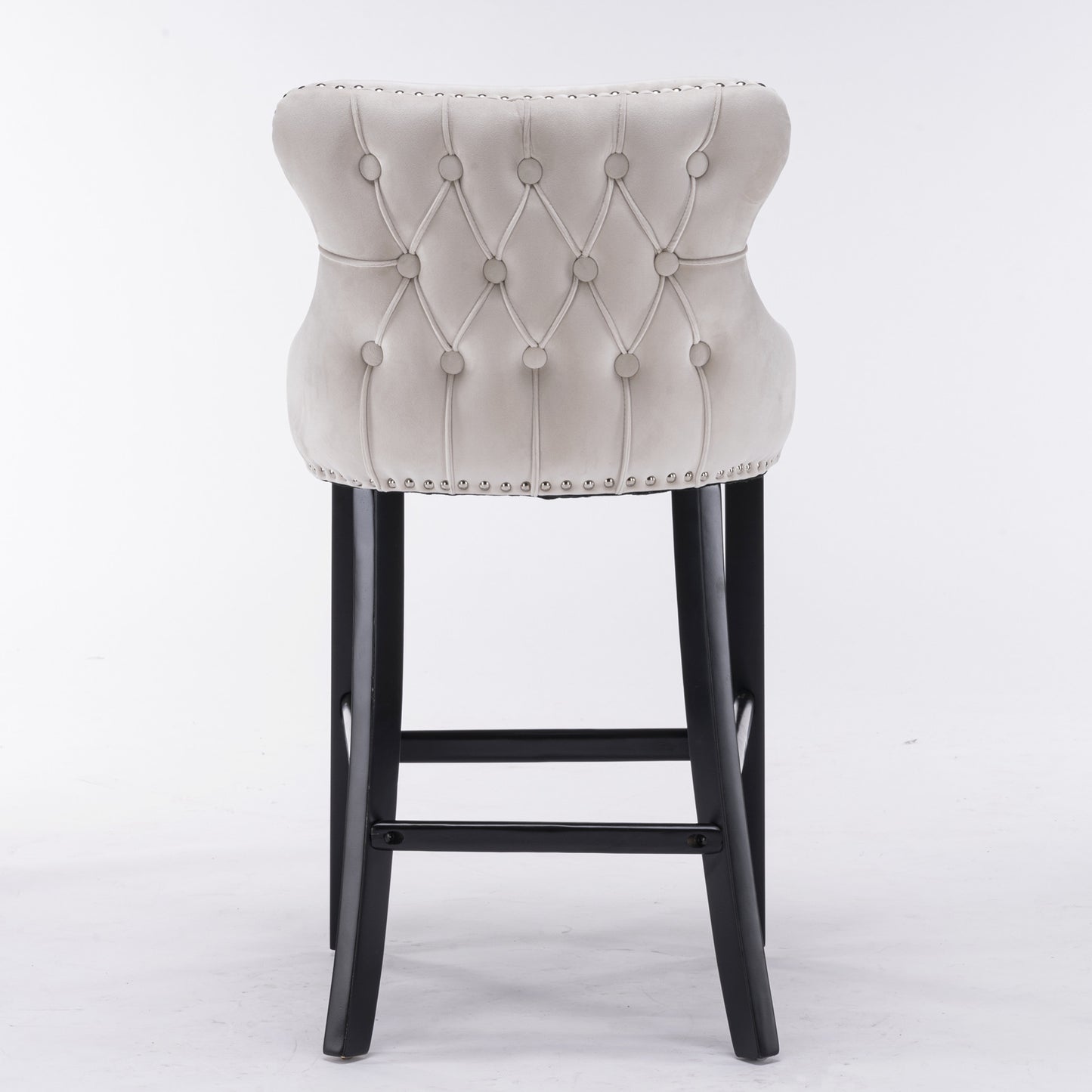 A&A Furniture,Contemporary Velvet Upholstered Wing-Back Barstools With Button Tufted Decoration And Wooden Legs, And Chrome Nailhead Trim, Leisure Style Bar Chairs,Bar Stools, Set Of 2 Beige,SW1824B