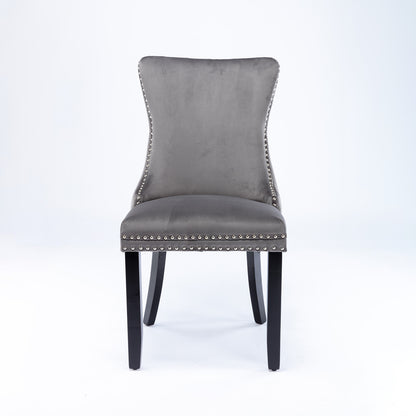 A&A Furniture,Upholstered Wing-Back Dining Chair With Backstitching Nailhead Trim And Solid Wood Legs,Set Of 2, Gray,SW8809GY,  KD
