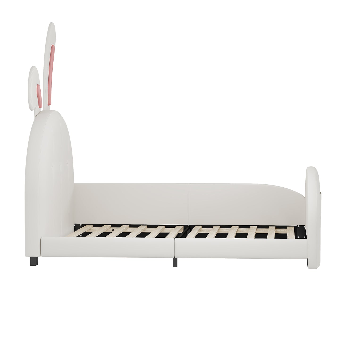 Twin Size Upholstered Rabbit-Shape Princess Bed ,Twin Size Platform Bed With Headboard And Footboard,White