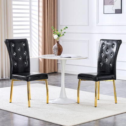 Set Of 4,Retro Alligator Skin Upholstered Dining Chairs,with Crystal Buckle Design And Faux Leather Design,a Touch Of Elegance And Mystery To The Dining Area.Gold Plated Metal Feet