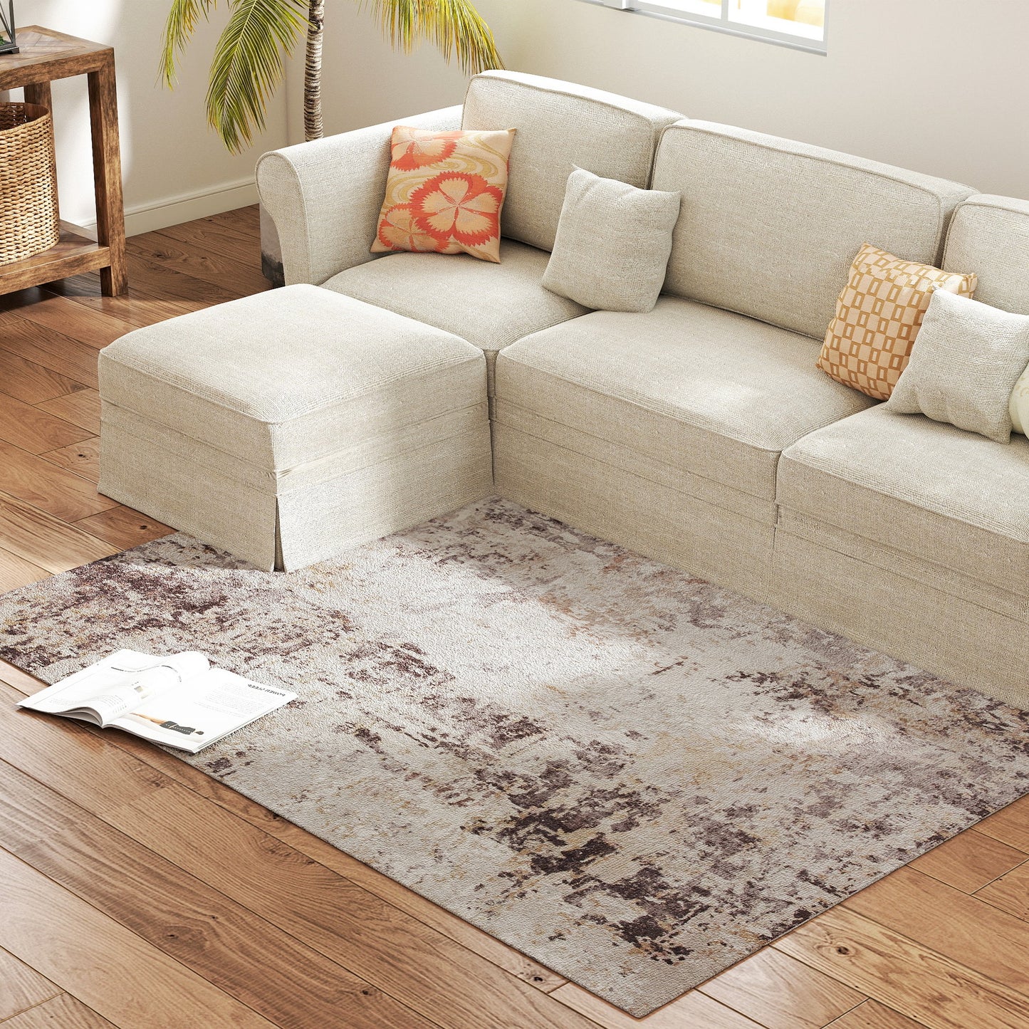 Machine Washable Area Rug 4x6, Non-Slip Modern Abstract Floor Carpet For Living Room, Bedroom, Dining Room, Mixed-Brown