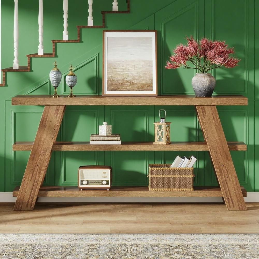 70.9" Extra Long Console Table With Storage, 3-Tier Narrow Wooden Sofa Table Behind The Couch