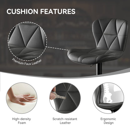 Modern Bar Stools Set Of 2, Adjustable Faux Leather Upholstered Swivel Bar Stools, Counter Height Bar Chairs With Back For Kitchen Island