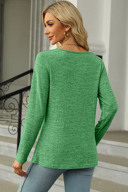 Slit Decorative Button Square Neck T-Shirt