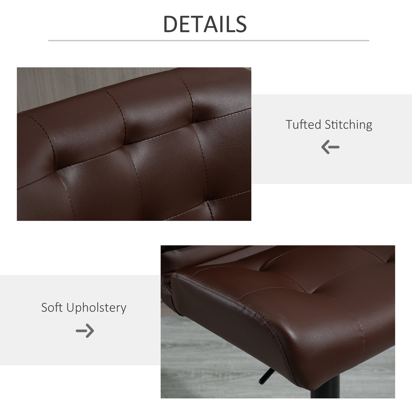 Bar Height Bar Stools Set of 2 with Adjustable Seat, Adjustable Swivel Barstools with Thick Padded Cushion and Metal Footrest for Home Bar, Brown