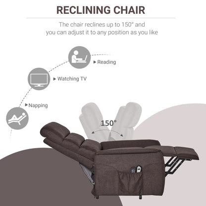 Power Lift Chair with Vibration Massage, Fabric Upholstered Recliner Chair for Elderly with Remote Control, Side Pockets, Brown