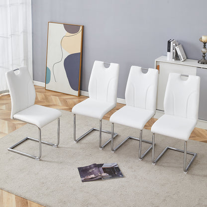 Modern Dining Chairs With Faux Leather Padded Seat Dining Living Room Chairs Upholstered Chair With Chrome Metal Legs Design For Kitchen, Living, Bedroom, Dining Room Side Chairs Set Of 4