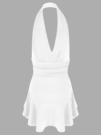 Halter Neck Ruffle Hem Mini Dress