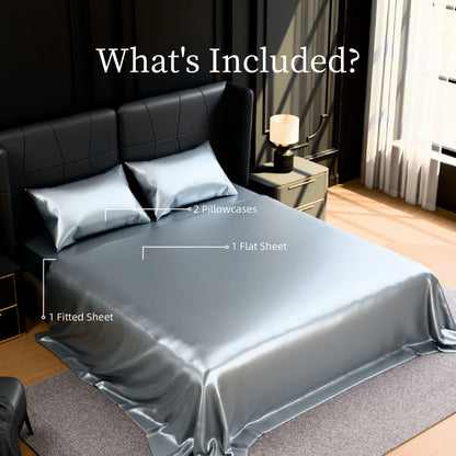 Satin Bed Sheets, Queen Size Sheets Set, 4 Pcs Silky Bedding Set With 15 Inches Deep Pocket For Mattress  Queen, Grey