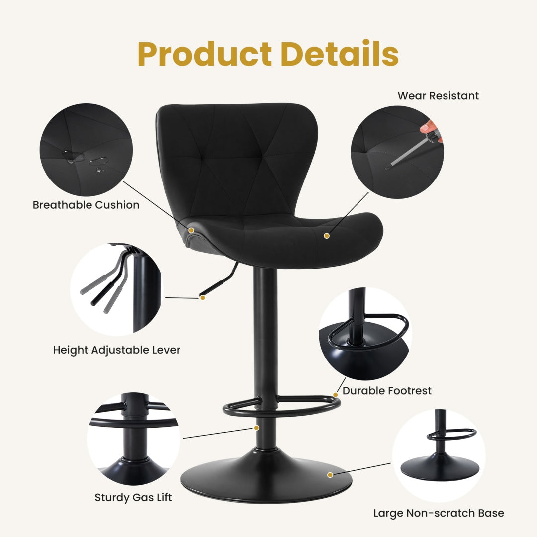 Modern Bar Stools Set Of 2, Adjustable Faux Leather Upholstered Swivel Bar Stools