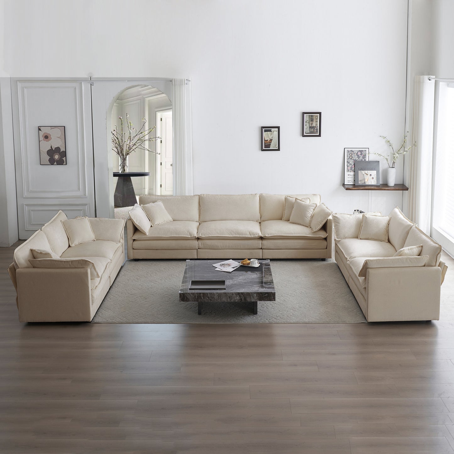 3 Piece Sofa Set Oversized Sofa Comfy Sofa Couch, 2 Pieces Of 2 Seater And 1 Piece Of 3 Seater Sofa  For Living Room, Deep Seat Sofa Beige Chenille