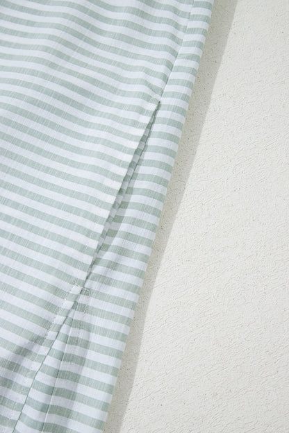 Striped Johnny Collar Long Sleeve Mini Shirt Dress