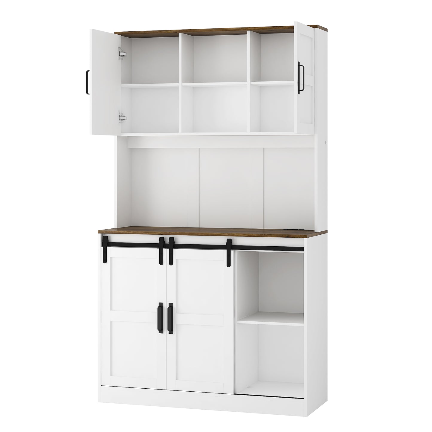 Farmhouse Bar Cabinet With Sliding Barn Door, Large Kitchen BuffetRustic Coffee Bar Sideboard Table,White