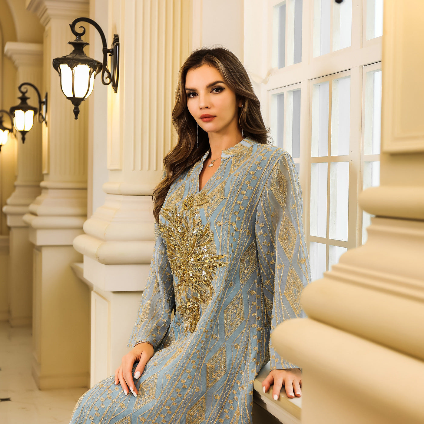 Muslim Middle Eastern Long Robe Women's Dubai Turkish Abaya Sequined Maxi Dress