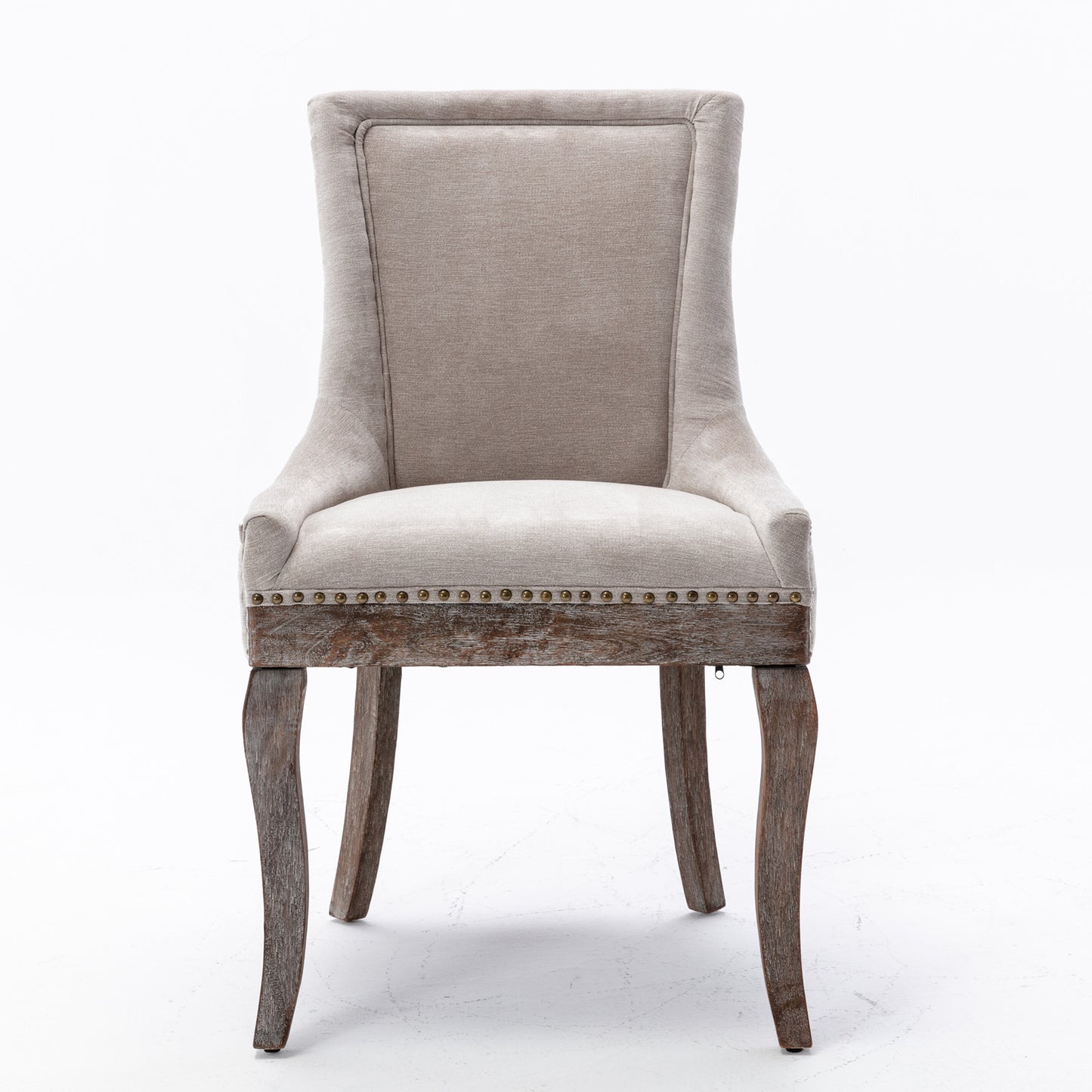 AA Furniture  Ultra Side Dining Chair  Thickened Fabric Chairs With Neutrally Toned Solid Wood Legs Bronze Nail Head  Set Of 2 Beige