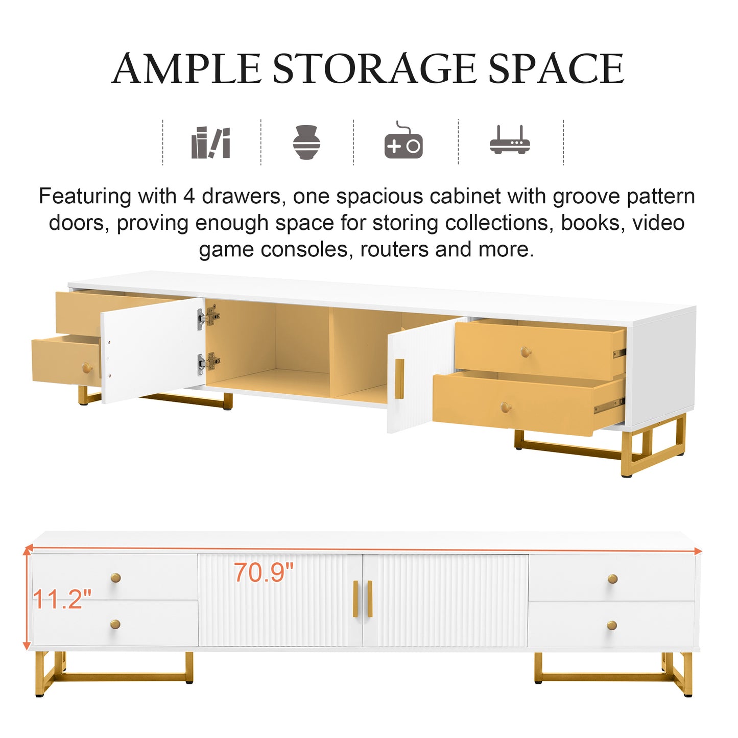 VIBE HAUS TV Stand For 65  Inch TV, Entertainment Center TV Media Console Table, Modern TV Stand With Storage, TV Console Cabinet Furniture For Living Room