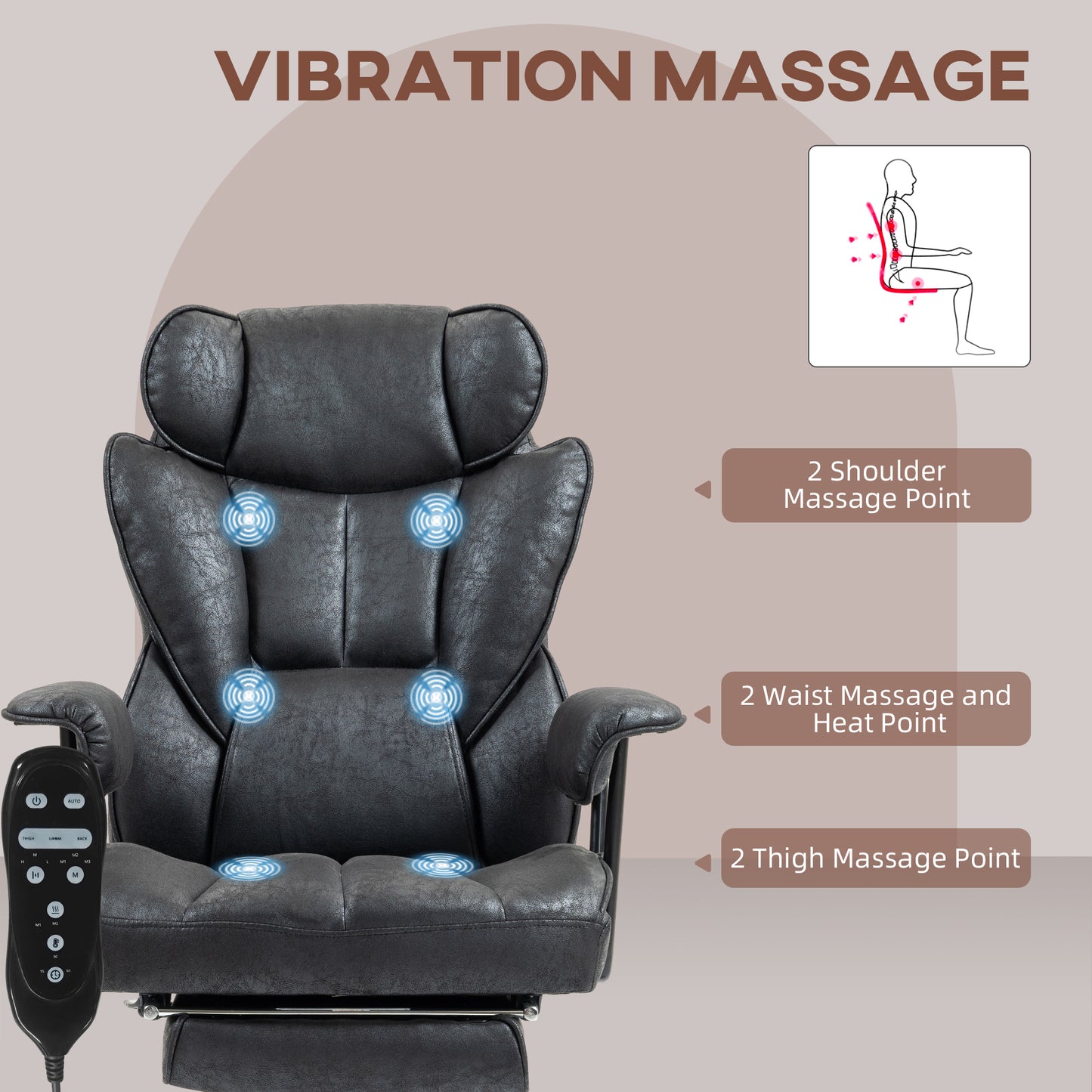 396lbs. Big and Tall Office Chair, Massage Office Chair with Footrest, Lumbar Support & Reclining Function, Black
