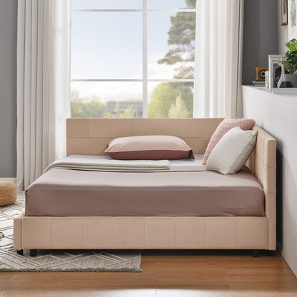 Full Size Upholstered Tufted  Bed Frame, Sofa Bed Frame With Comfortable Backrest And Armrests, Full Size Bed For Bedroom, Living Room,Velvet, PINK 80.5x59x30.5
