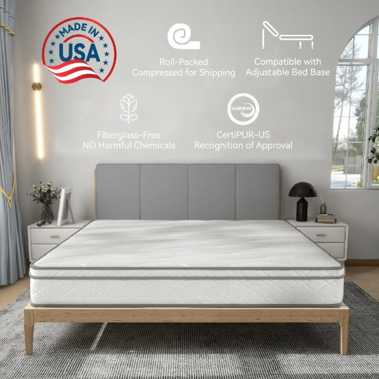 Full Size Mattress,12 Inch Hybrid Mattress In A Box With Gel Memory Foam,Individually Wrapped Pocket Coils Innerspring For Breathable And Durable Support, Made In USA, CertiPUR-US Certified