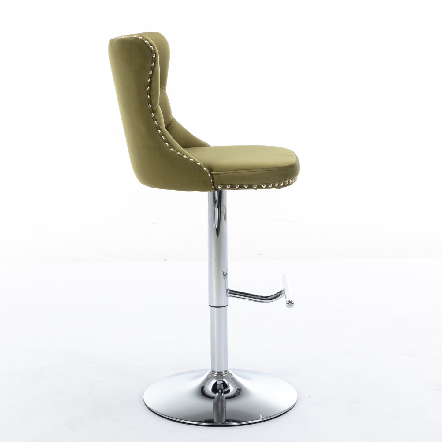 Swivel Velvet Barstools Adjusatble Seat Height From 25-33 Inch, Modern Upholstered Chrome Base Bar Stools With Backs Comfortable Tufted For Home Pub And Kitchen Island, Olive-Green,Set Of 2,1712OL