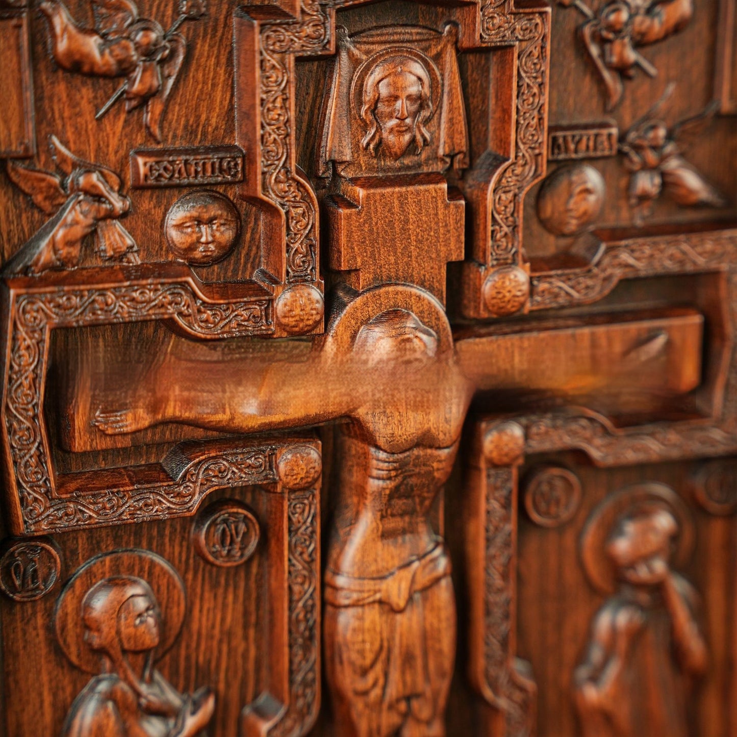 Wooden Orthodox Crucifixion Square Decorative Ornaments