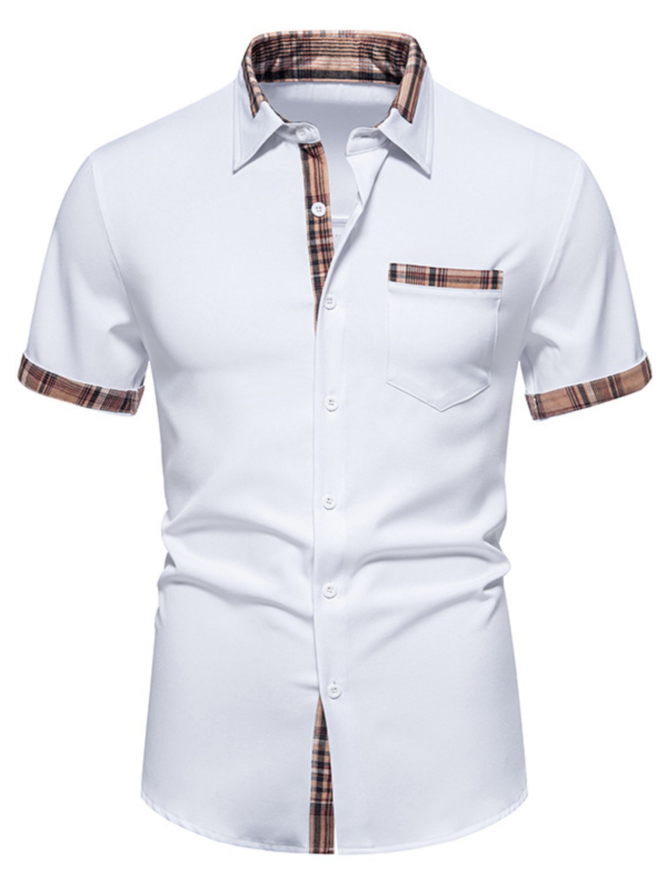 Men's Short Sleeve Plaid Trim Shirt