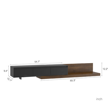 Modern Extendable TV Stand With LED Lights Wooden Entertainment Center And Media Cabinet With Storage Space, Suitable For Living Room And Bedroom Black