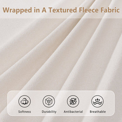 King Size Solid Wood Bed Frame With Fleece Upholstered Headboard, Ivory