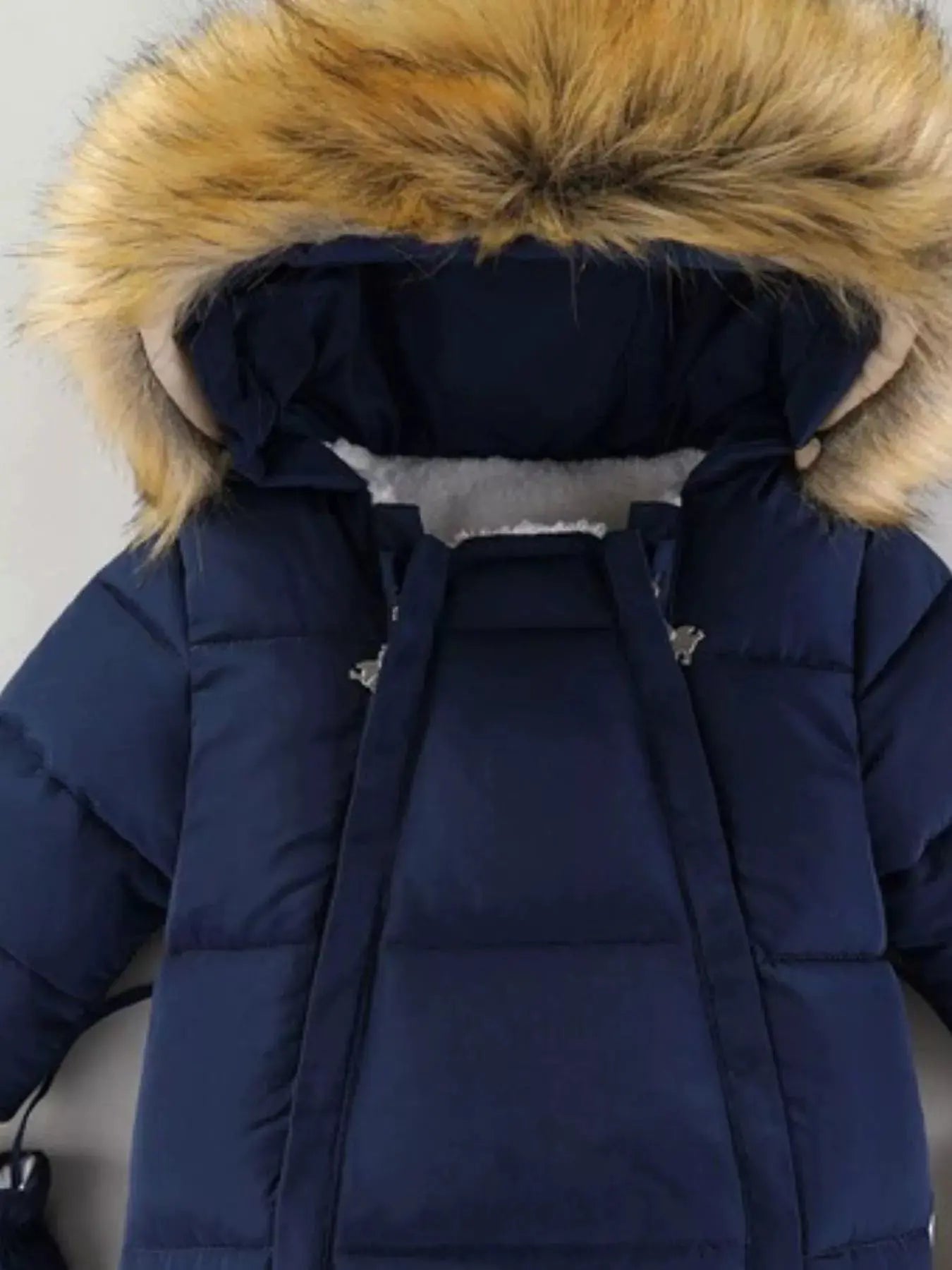 Children's Warm Padded One-Piece Snowsuit with Fur Hood
