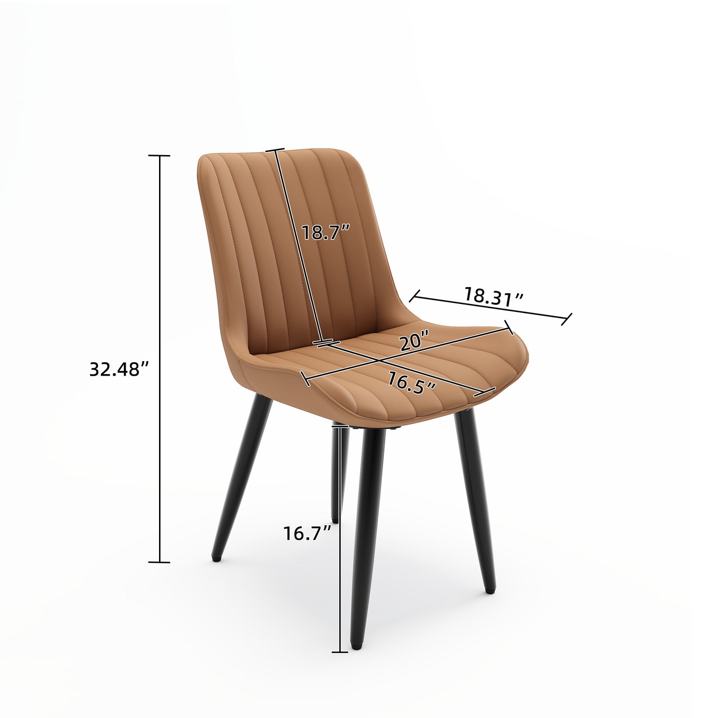 Set Of 2 Modern PU Leather Dining Chairs With Thick Cushions & Metal Legs, Armless Faux Leather Side Chairs For Kitchen, Dining Room
