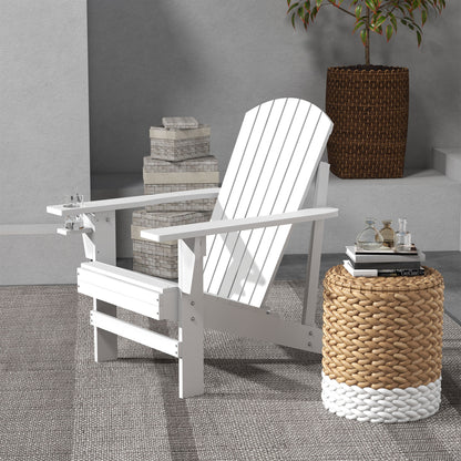 Oversized Adirondack Chair, Outdoor Fire Pit and Porch Seating, Classic Log Lounge w/ Built-in Cupholder, White